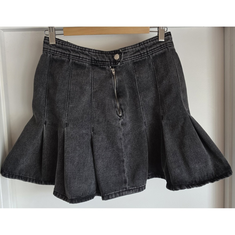 Pilcro Mini Skirt Size 4 Black Denim Solid Cotton Women Casual Short Pleated